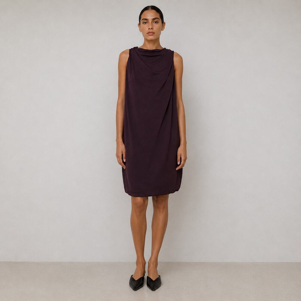 Lanvin Brown Robe Draped Jersey Mini Dress Womens T40/L Sleeveless Shift NWT